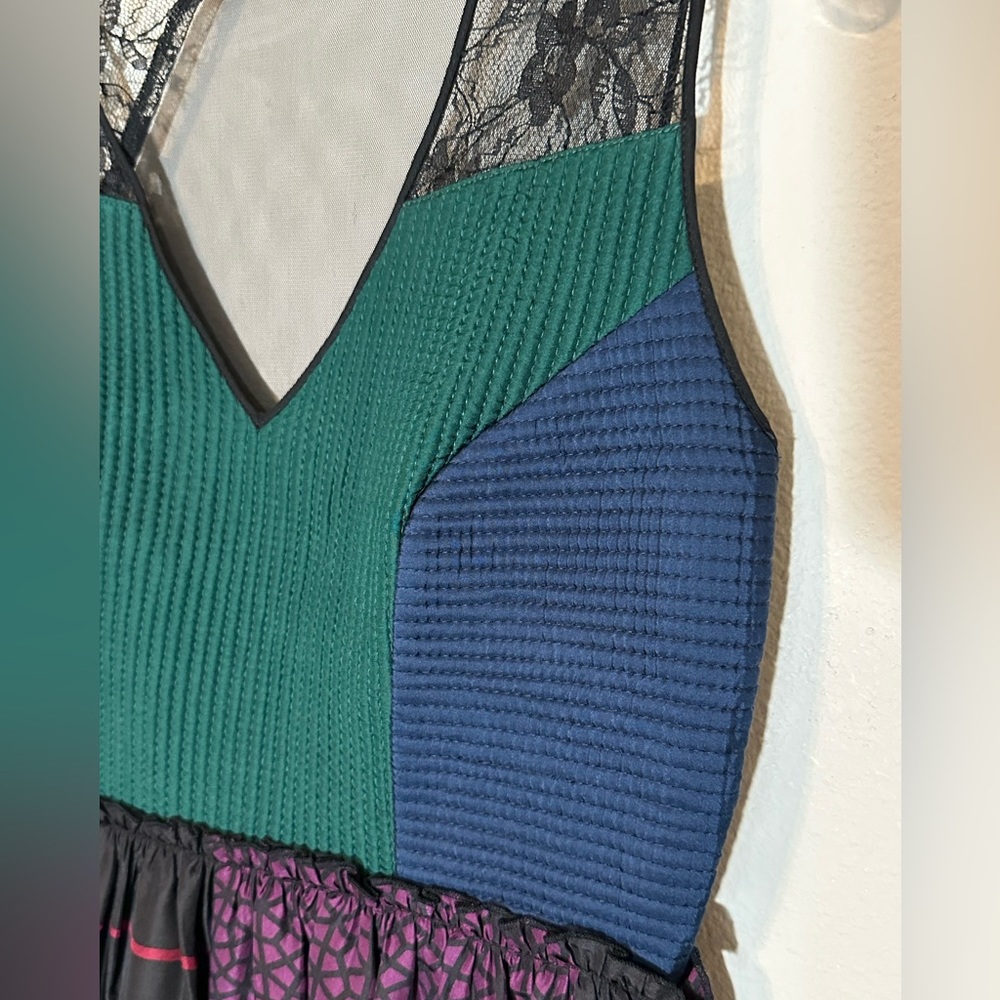 Anthropologie Niki Mahajan Lined Silk Patchwork Lace Multicolor Midi Dress S- 8 - Picture 10 of 16